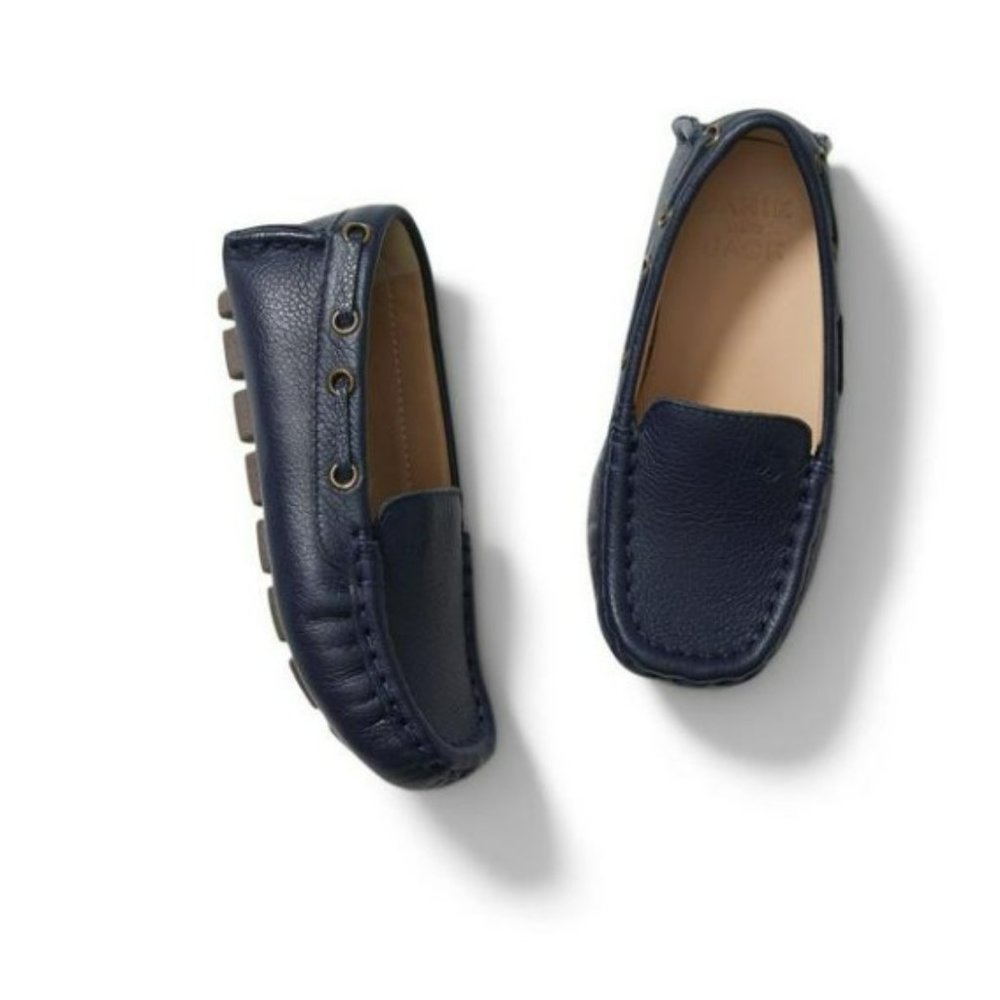 Janie and Jack Driving Shoes 8 toddler LEATHER loafer dress navy blue Connor
